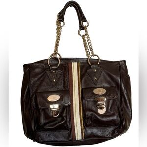 Christine Price Pebbled Leather Purse Bag Tote Brown Gold Accents Pockets
